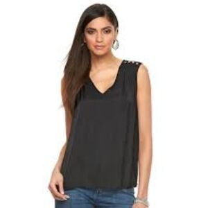 Jennifer Lopez Black Blouse Gold Grommets Size Medium